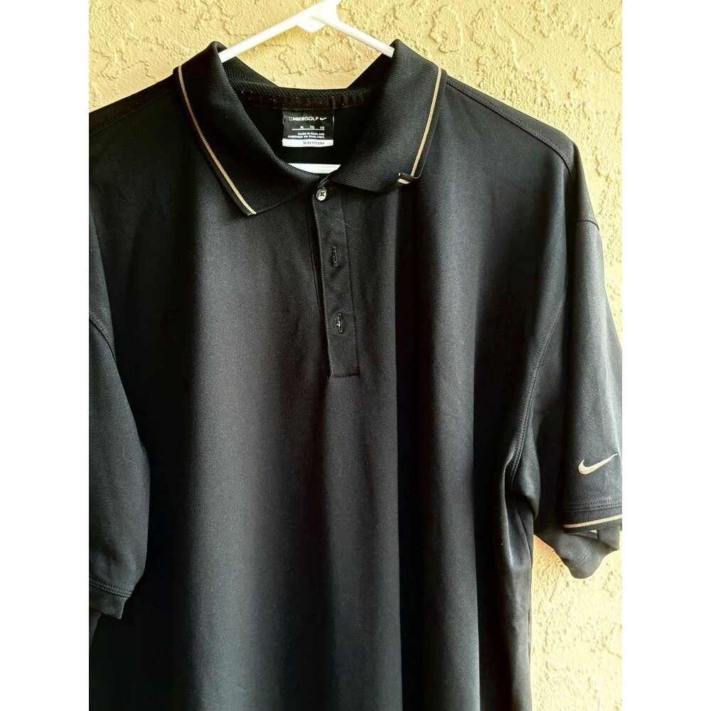 NIKE Fit Dry Golf Polo Mens Black Size XL Shirt Wicking Performance Short Sleeve